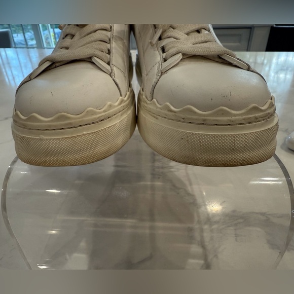 Chloe Lauren White Leather Scalloped Lace Up Sneakers Size 39 Women’s US 9 Shoes - Picture 2 of 11